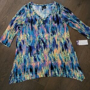 Vibrant Multicolor V-Neck Three Quarter Sleeve Women's Top 1X *NEW!*